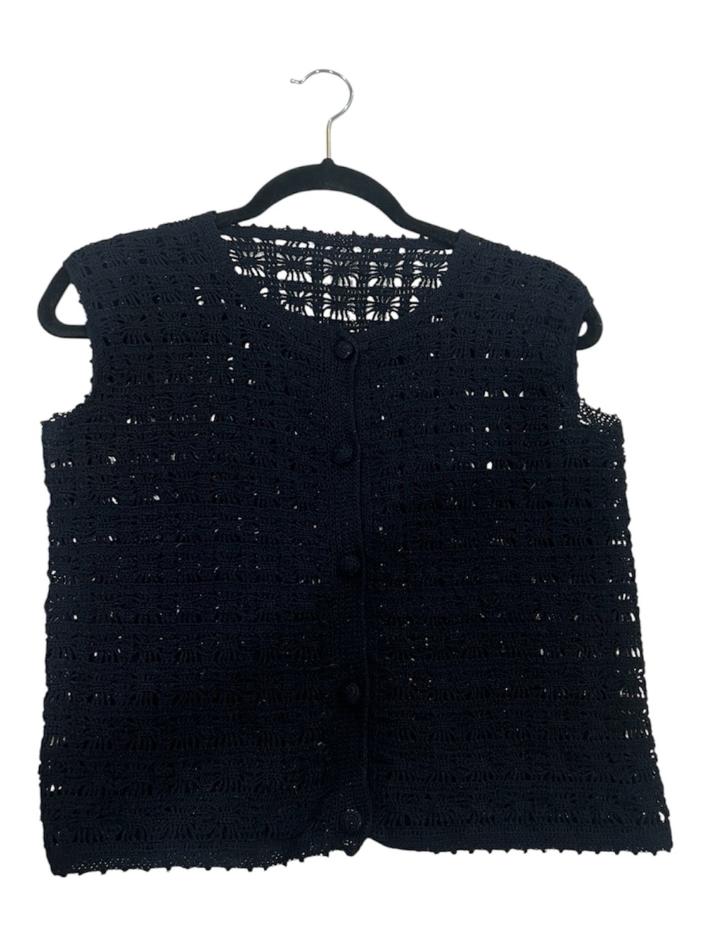 Beautiful Black Crocheted Button-Front Women's Vest